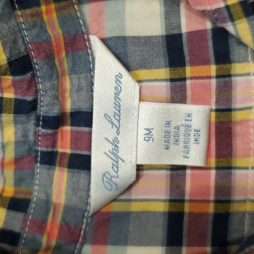 Baby girl Ralph Lauren plaid 1/4 button shirt size 9M - Picture 3 of 4